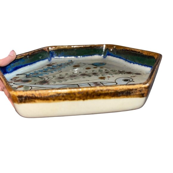 Ken Edwards Vintage Dish Plate Bowl Tonala Pottery Bird Butterfly Drip Glaze - Picture 6 of 7